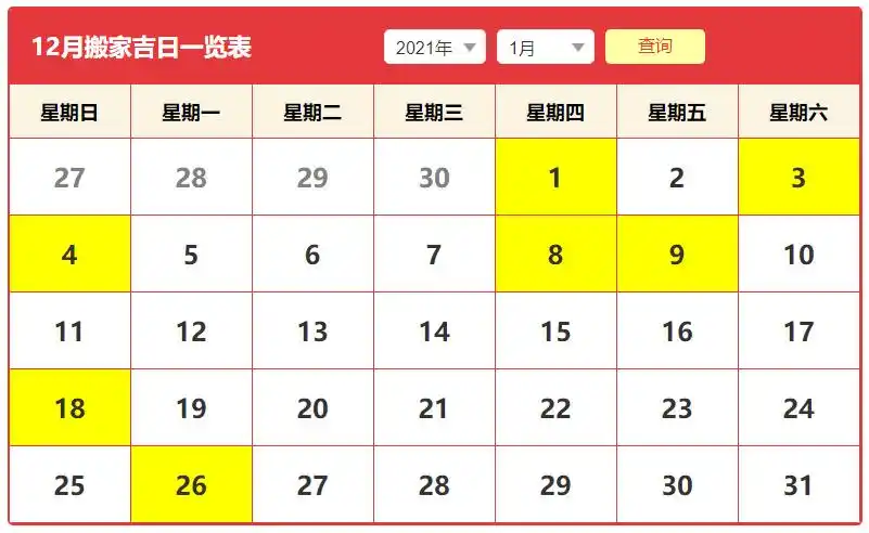 2024年12月搬家吉日查询