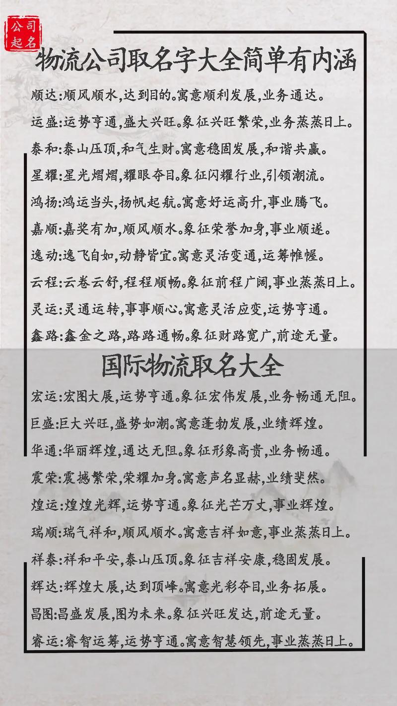 物流公司起名技巧_起名的好字有哪些_物流公司名字寓意