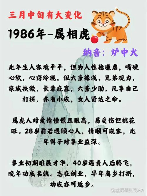 丙寅火虎事业财运分析_1986年属什么生肖五行_1986年属虎性格特点