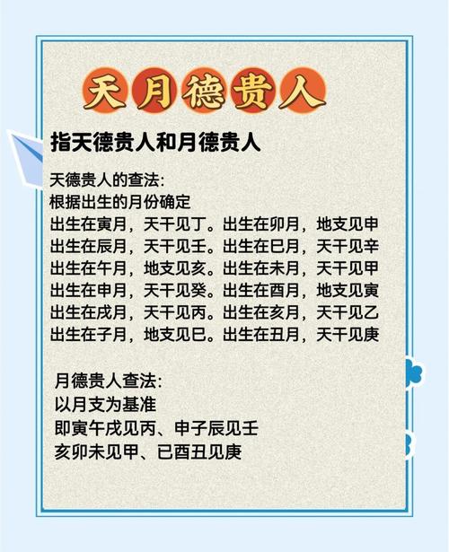 月德贵人详解_男命八字中有天德月德_天德贵人计算方法